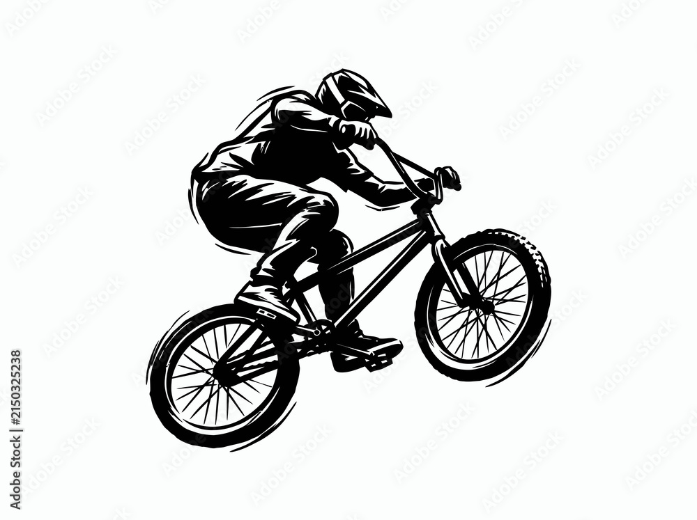 Fototapeta premium BMX Cycling Action: Black and White Illustration of Rider on Bicycle for Extreme Sports Lifestyle