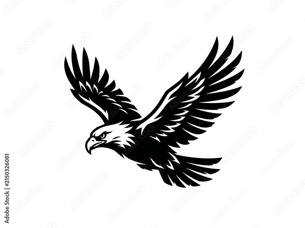 Fototapeta premium Black and White Stylized Flying Eagle Logo - Animal Emblem for Sports, Strength, Freedom