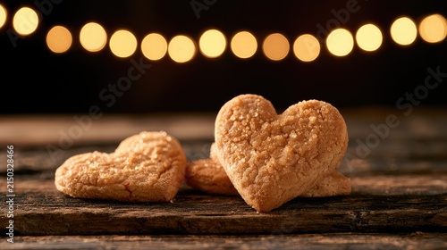 Heart Shaped Cookies with Bokeh Lights Background.