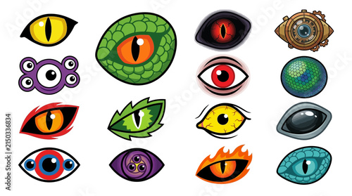 Foto Monster eyes collection, 16 fantasy creature eye icons