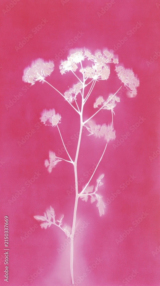 Fototapeta premium Minimalist floral silhouette on pink, dreamy mobile wallpaper