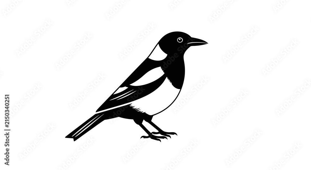 Obraz premium Black and White Magpie Bird Illustration