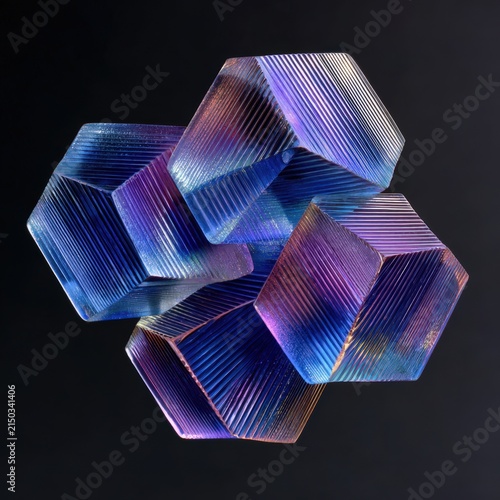 Abstract Geometric Hexagonal Structures With Iridescent Blue And Purple Light Patterns On Dark Ground