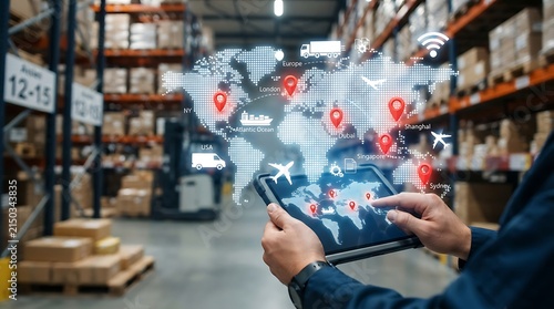 Person using a digital tablet for logistics and supply chain tracking