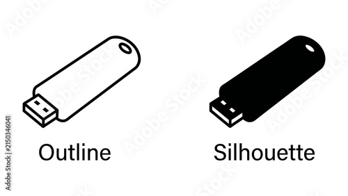 Obraz na płótnie USB Drive: Outline and Silhouette Icons