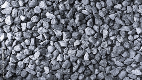 Canvas Print Monochrome close-up texture of coarse gray gravel stones, creating a natural rough surface pattern suitable for backgrounds, construction, landscaping, and abstract design