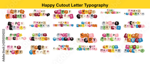 Diverse cutout letter phrases for celebrations, emotions, and life events keywords: cutout