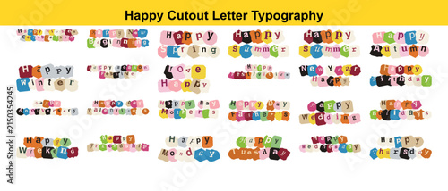 Colorful cutout letter typography for holidays, seasons, and days of the week keywords