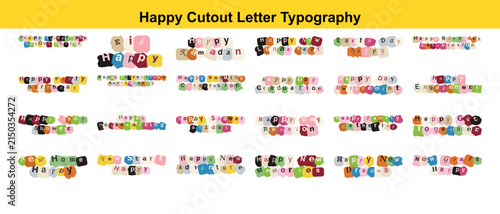 Religious and holiday cutout letter typography for celebrations and greetings keywords: cutout