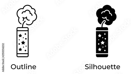 Firework Icons: A set of contrasting firework icons, one in outline style and the other as a solid silhouette, representing celebration and festive energy.