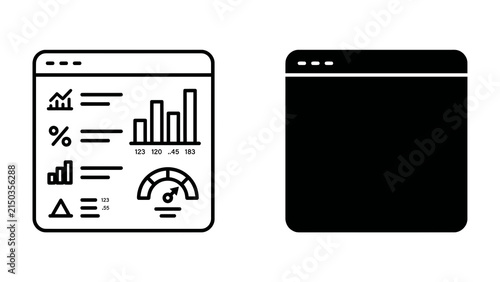 Dashboard and Blank Window: A sleek dashboard interface displaying various charts and metrics alongside a contrasting empty window, symbolizing data analysis and potential.