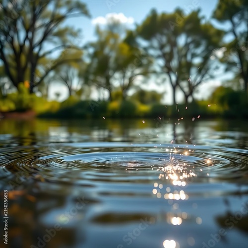 Sparkling water ripples against a serene outdoor setting, relaxation, beauty