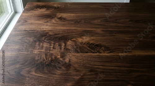 Dark Walnut Wood Grain Surface, Close-Up Texture Detail