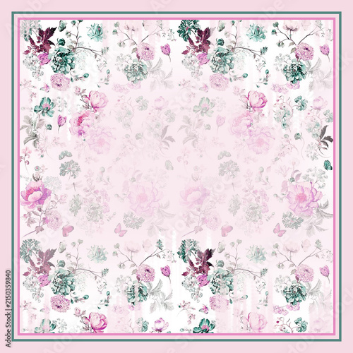 Bild auf Leinwand Multicolor Luxurious Silk Scarf and Shawl Design, Elegant Pattern for Fashion Ac