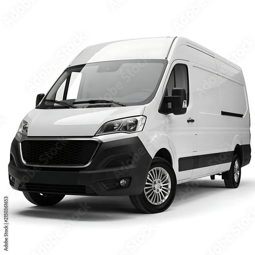 White Commercial Delivery Cargo Van Mockup Isolated on a Transparent Background