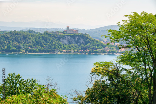 Rocca di Angera medieval castle atop cliff overlooking Lake Maggiore