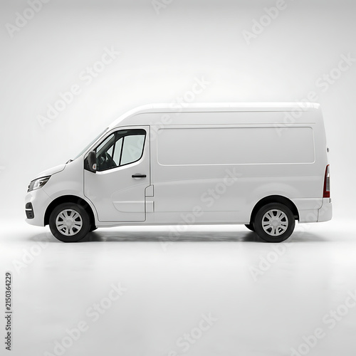 White Delivery Cargo Van Side View Mockup Isolated on a Transparent Background.