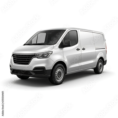 White Delivery Cargo Van Side View Mockup Isolated on a Transparent Background.