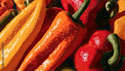 Vibrant Assortment of Fresh Red and Yellow Chili Peppers Close-Up.