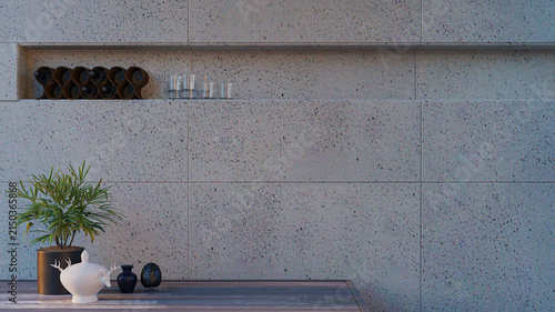 Foto Clean and elegant 3D rendering illustration featuring a modern terrazzo stone wa