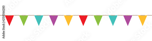 Decorative vibrant party pennants bunting flags string for birthday celebration, festival and event decoration.