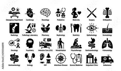 Hospital Department Icons Set Medical Healthcare Services and Clinical Specialty Vector Collection