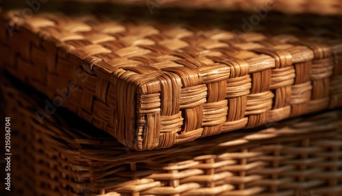 Close-up of a Woven Basket Texture with Natural Light.
