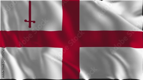 London flag waving slowly in the foreground.