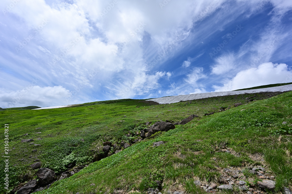 Naklejka premium Climbing Mt. Gassan, Yamagata, Japan