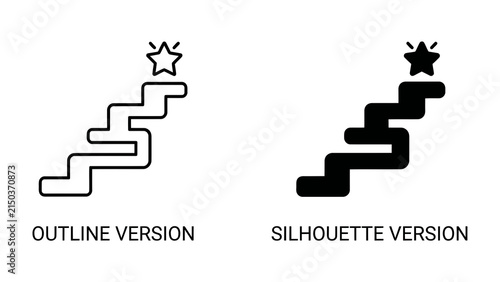 Foto Stairway to Success: A conceptual representation of progress and achievement, depicted by a staircase leading to a shining star, symbolizing aspiration and reaching goals