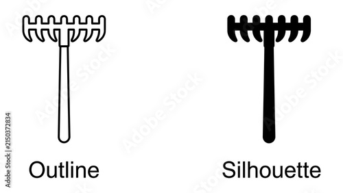 Obraz na płótnie Outline and Silhouette of a Garden Rake: A clear visual comparison between the outline and silhouette of a garden rake, perfect for design elements and tool identification