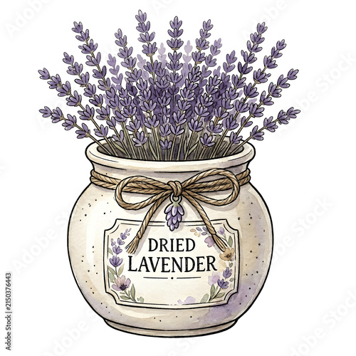 Dried lavender pot with flowers inside placed on a table