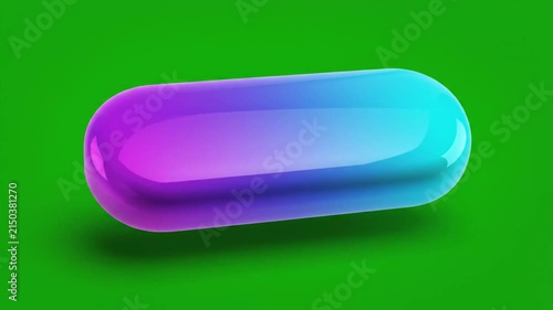3D glossy gradient capsule button pressed on green screen background.