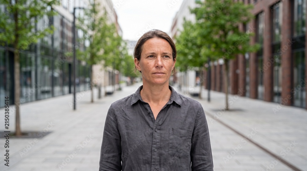Fototapeta premium Portrait of a professional woman standing in a modern urban corporate district