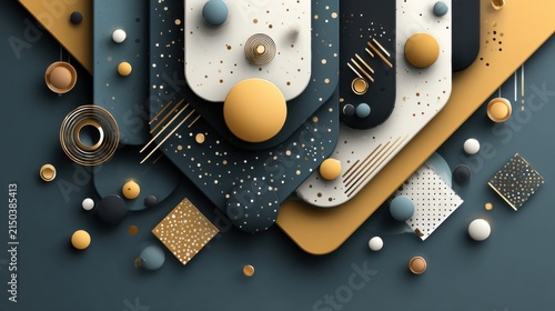 Elegant Abstract 3D Geometric Background with Navy Blue Gold and White Shapes for Luxury Branding