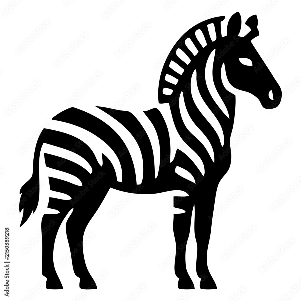Naklejka premium Logotipo de fauna africana. Icono con dibujo sencillo con la silueta de una cebra de pie vista de perfil 