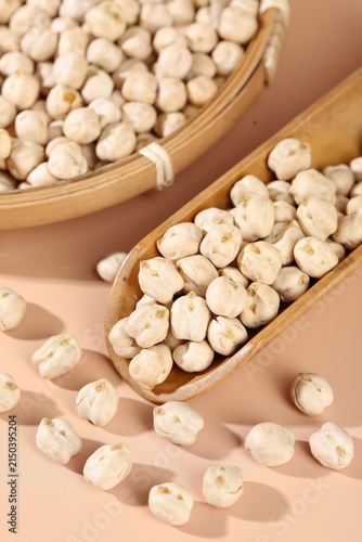 Fresh Chickpeas in Wooden Bowls - Healthy Legumes and Protein Rich Ingredients