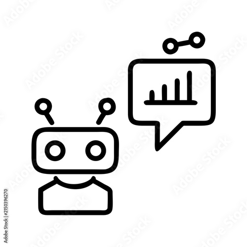 Chatbot with data analysis speech bubble icon isolated on background.