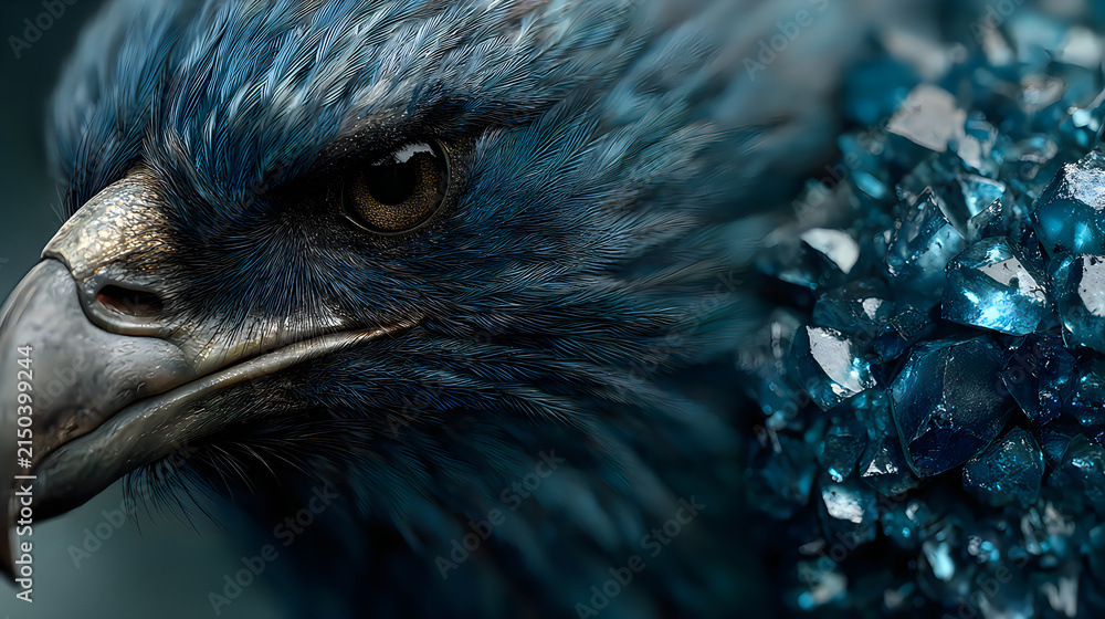 Fototapeta premium Mystical blue phoenix bird luminous feathers wallpapers
