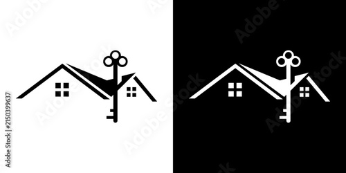 modern simple house and key logo vector