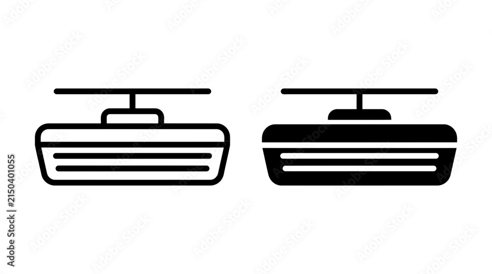 Obraz premium Aerial tramway car icon set featuring outline and solid black graphic symbols transport interface minimalist collection pictogram abstract illustration silhouette