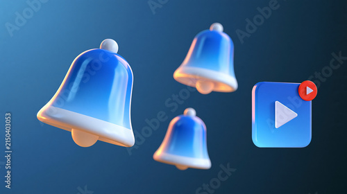 set of notification bell icons in a bright clean design, alarm and incoming message symbol concept, subscribe and push chat alert, reminder, technology, app icon, modern, minimal,