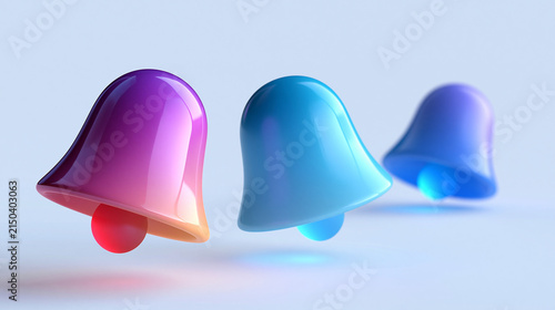 set of notification bell icons in a bright clean design, alarm and incoming message symbol concept, subscribe and push chat alert, reminder, technology, app icon, modern, minimal,
