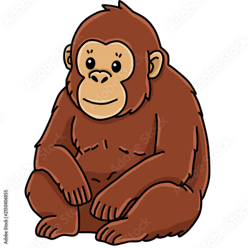 Canvas Print Cute orangutan sitting friendly wild ape cartoon vector illustration