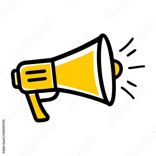 Yellow bullhorn speaker icon for digital promotion and news alerts.