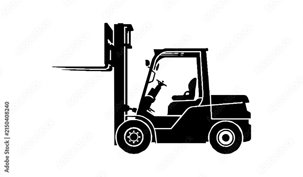Fototapeta premium Industrial Forklift Loader Black Silhouette Vector Illustration
