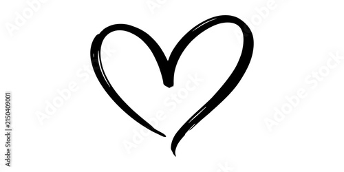 Obraz na płótnie Black hand drawn heart shape isolated on white background romantic symbol for wedding card design or valentine day greeting creative icon