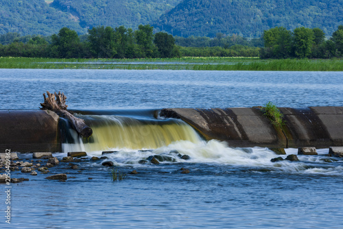 A Dam with Waterfall On The Mississippi River
