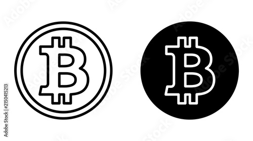 Bitcoin coin icons set, cryptocurrency outline symbols for digital finance and web design.