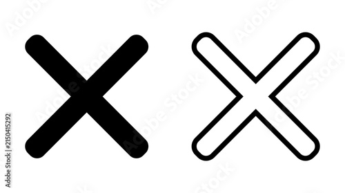 Cross mark icons set, delete and close symbols in solid and outline vector style.